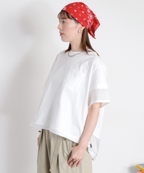 cepo（セポ） tシャツ 半袖 布帛切り替えシアーショートスリーブ