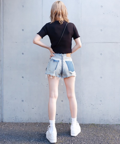 「SPIRALGIRL」 デニムショートパンツ M ブラック レディース_画像4