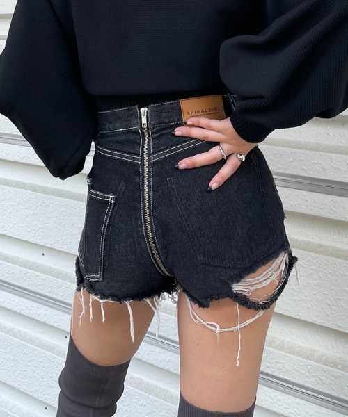 「SPIRALGIRL」 デニムショートパンツ M ブラック レディース_画像7