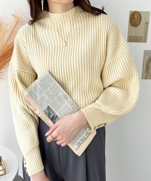 今ゲリラ販売！ GeeRA（ジーラ） ニット セーター 袖ボタンボトルネックリブニット