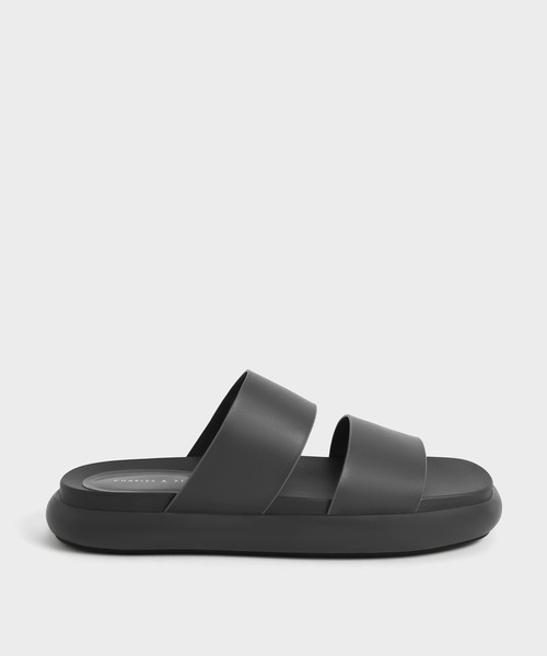 Everybody 黒 スライドサンダル 36 CHARLES ＆ KEITH サンダル ワイドストラップ スライドサンダル
