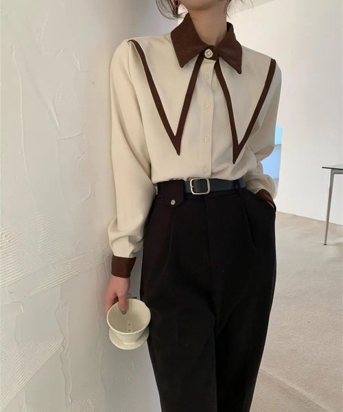 403【trenta due】長袖ブラウス シャツ バイカラー ブラック XXL 楽天市場】シャツ ブラウス 長袖 ぽわん袖 プルオーバー