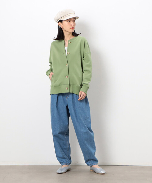 カーディガン 裏毛オーバーサイズクルーネックカーディガン レディース