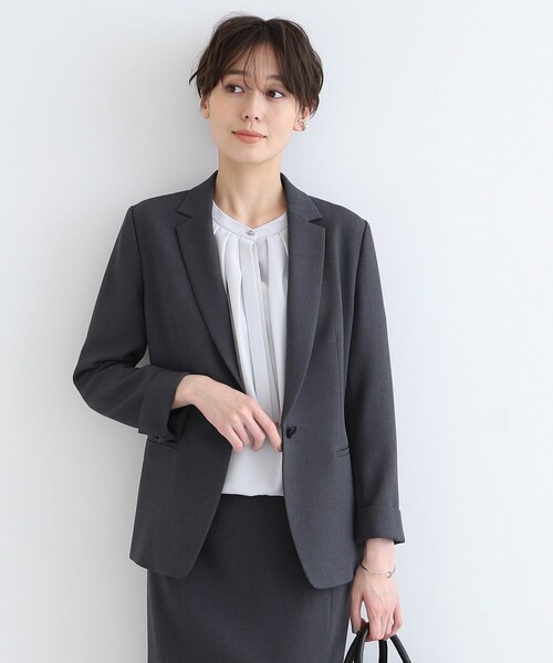 INDIVI パンツスーツ　ウールライクテーラードジャケット　定価4.5万 スーツ ジャケット 「定番スーツ/洗える/メランジ」ウールライク