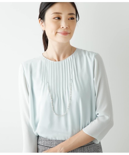tシャツ 梨地×TR天竺 7分袖ピンタックカットソー レディース NEWYORKER tシャツ 梨地×TR天竺 7分袖ピンタックカットソー