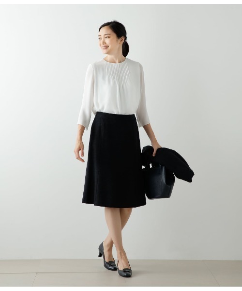 tシャツ 梨地×TR天竺 7分袖ピンタックカットソー レディース NEWYORKER tシャツ 梨地×TR天竺 7分袖ピンタックカットソー