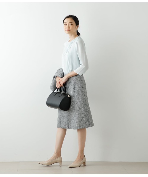 tシャツ 梨地×TR天竺 7分袖ピンタックカットソー レディース NEWYORKER tシャツ 梨地×TR天竺 7分袖ピンタックカットソー