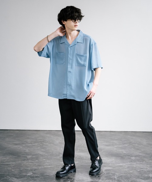 Rocky Monroe シャツ オーバーサイズ揚柳オープンカラー半袖