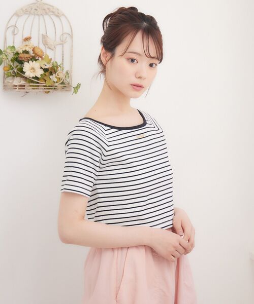 Emsexcite tシャツ プレート付きボートネックCT レディース