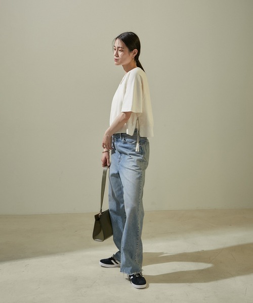 「SALON adam et rope'」 スウェットカットソー FREE ブルー レディース シアーベロアタッチクルーネックプルオーバー（Tシャツ