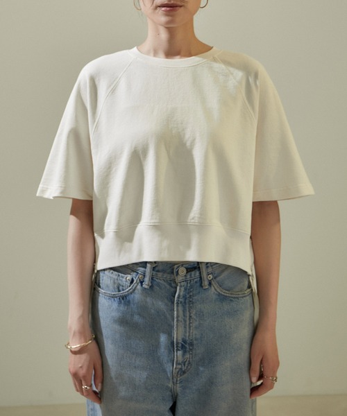 tシャツ 「WEB限定」サイドジップハーフスリーブスウェットTシャツ レディース SALON adam et rope' tシャツ 「WEB限定」サイドジップハーフ
