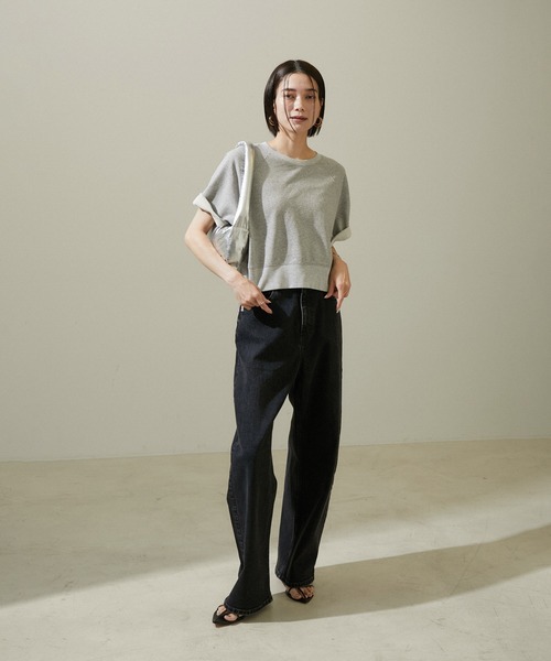 tシャツ 「WEB限定」サイドジップハーフスリーブスウェットTシャツ レディース SALON adam et rope' tシャツ 「WEB限定」サイドジップハーフ