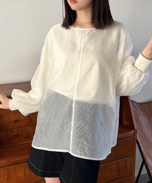 tシャツ バックりぼんレイヤードプルオーバー レディース