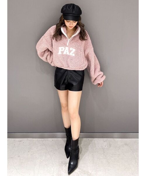 GYDA パーカー PAZハーフZIPボアショートトップス レディース