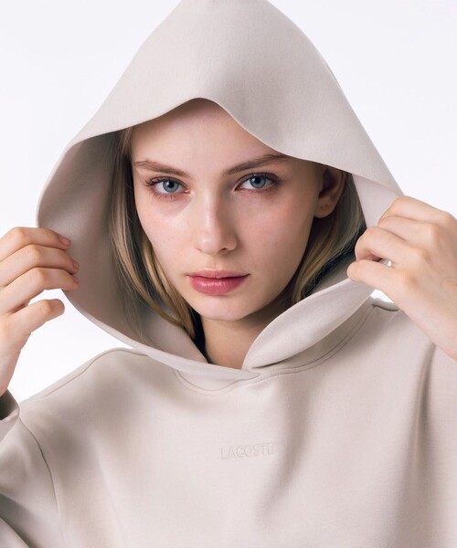 LACOSTE パーカー ブランドネームロゴステッチ クロップド丈