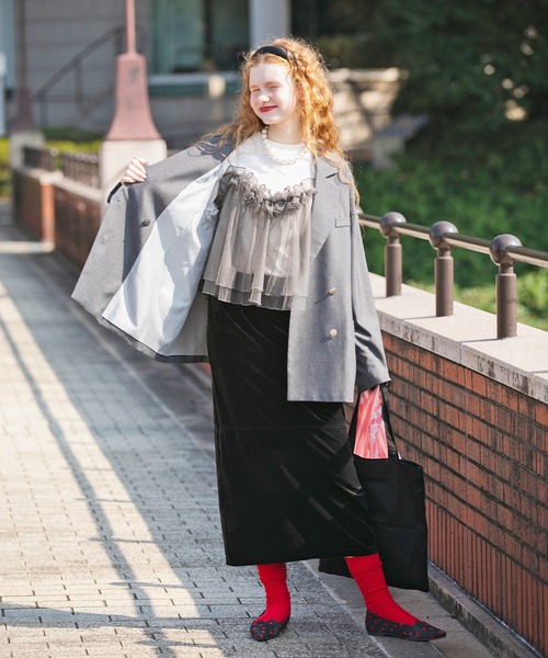 BONLECILL スカート 「丈が選べる2サイズ展開」ベロア/エステルピーチ