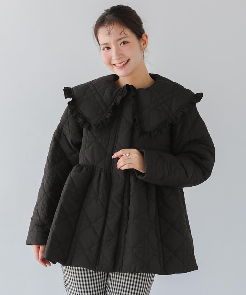 Fit more コート アウター ビッグカラーキルティングペプラム