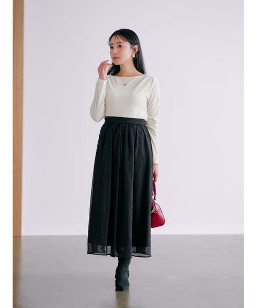 スカート エンボスタックフレアスカート「低身長・小柄女性