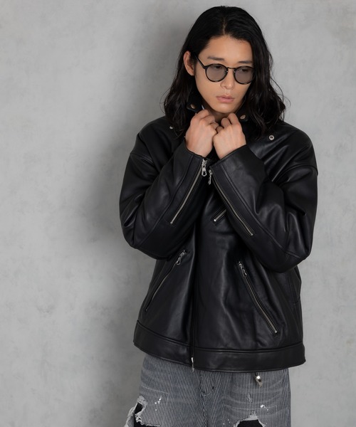 レザージャケット ライダース ADAMPATEK/leather looose double rider’s jacket/ラムレザールーズダブルライの画像