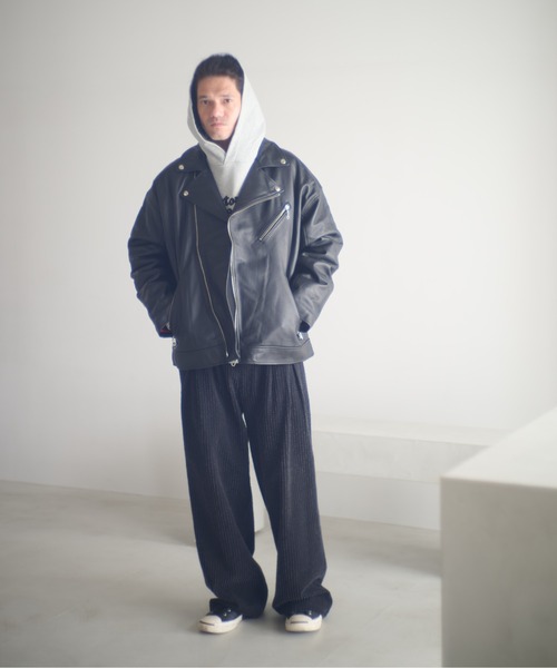 レザージャケット ライダース ADAMPATEK/leather looose double rider’s jacket/ラムレザールーズダブルライの画像