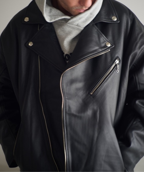 レザージャケット ライダース ADAMPATEK/leather looose double rider’s jacket/ラムレザールーズダブルライの画像
