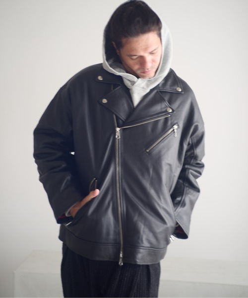 レザージャケット ライダース ADAMPATEK/leather looose double rider’s jacket/ラムレザールーズダブルライの画像