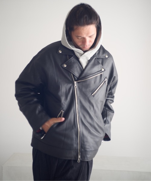レザージャケット ライダース ADAMPATEK/leather looose double rider’s jacket/ラムレザールーズダブルライの画像