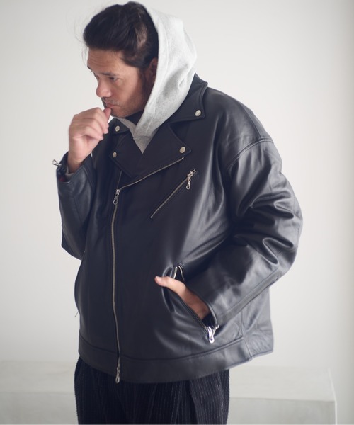 レザージャケット ライダース ADAMPATEK/leather looose double rider’s jacket/ラムレザールーズダブルライの画像