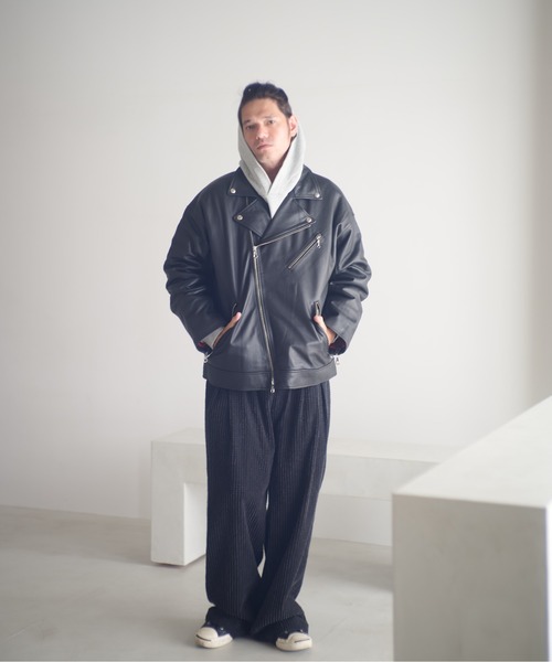 レザージャケット ライダース ADAMPATEK/leather looose double rider’s jacket/ラムレザールーズダブルライの画像