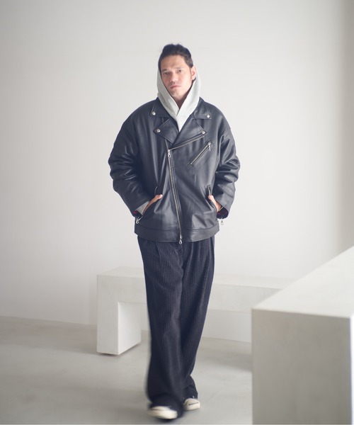レザージャケット ライダース ADAMPATEK/leather looose double rider’s jacket/ラムレザールーズダブルライの画像