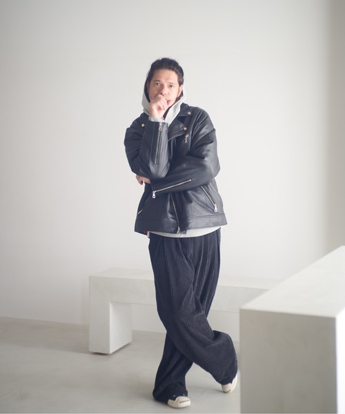 レザージャケット ライダース ADAMPATEK/leather looose double rider’s jacket/ラムレザールーズダブルライの画像