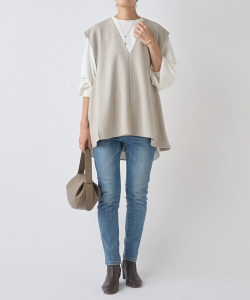 【美品】BEARDSLEY ブークレフレアーベスト Fサイズ BEARDSLEY｜リネン混Uネックフレアベスト | Rakuten Fashion
