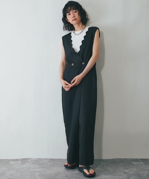 CRESCENT DUO　オーバーオール　サロペットパンツ　オールインワンパンツ サロペット オーバーオール スカラップサロペットパンツオールインワン