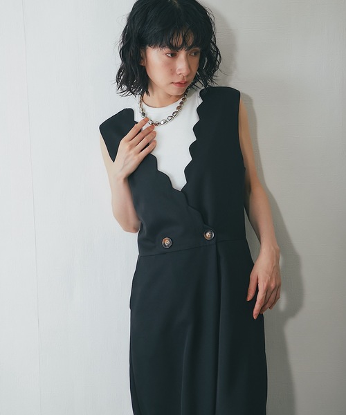 サロペット オーバーオール スカラップサロペットパンツオールインワン