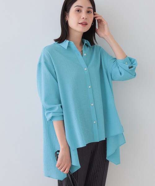 ブラウス シャツ ハンカチヘムスリーブブラウス レディース INDIVI ブラウス シャツ 春SALE！「洗える／凹凸素材
