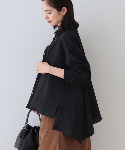 ブラウス シャツ ハンカチヘムスリーブブラウス レディース INDIVI ブラウス シャツ 春SALE！「洗える／凹凸素材