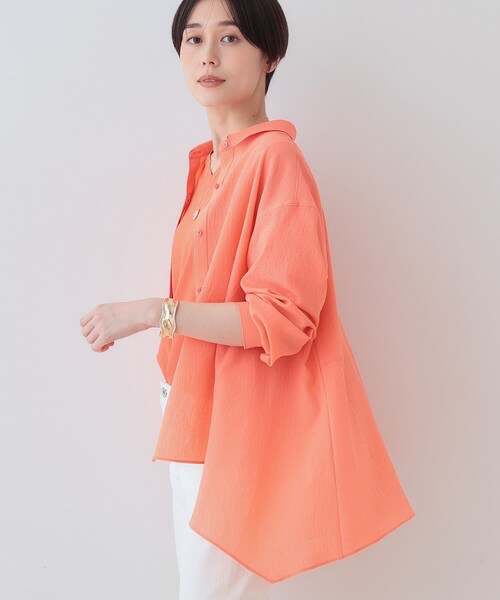 ブラウス シャツ ハンカチヘムスリーブブラウス レディース INDIVI ブラウス シャツ 春SALE！「洗える／凹凸素材