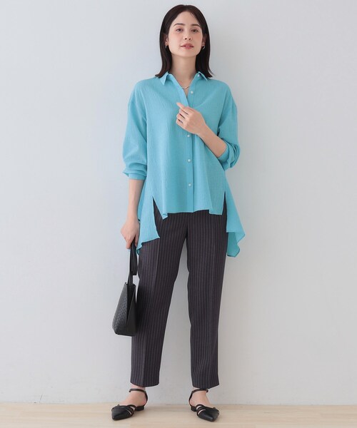 ブラウス シャツ ハンカチヘムスリーブブラウス レディース INDIVI ブラウス シャツ 春SALE！「洗える／凹凸素材