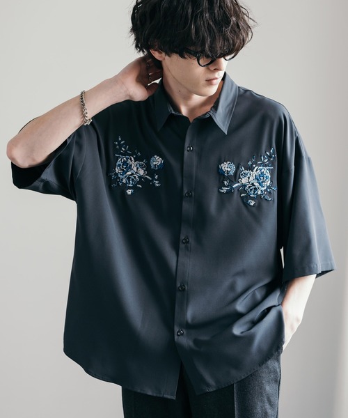 Rocky Monroe シャツ 接触冷感オーバーサイズストレッチフラワー