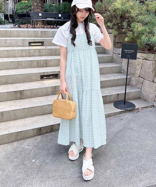 M'S GRACY ギンガムチェック ティアードワンピース コサージュ付 M'S GRACY ギンガムチェック ティアードワンピース コサージュ付