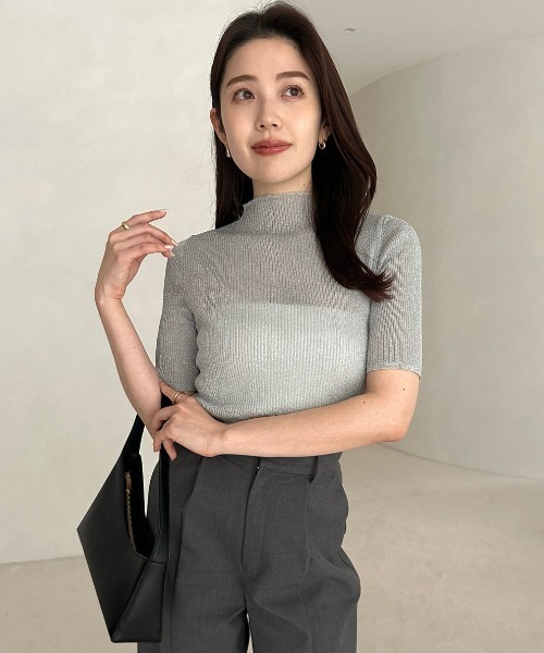 【新品未使用タグ付き】anuans シアーラメリブニットトップス anuans tシャツ シアーラメリブニットトップス レディース
