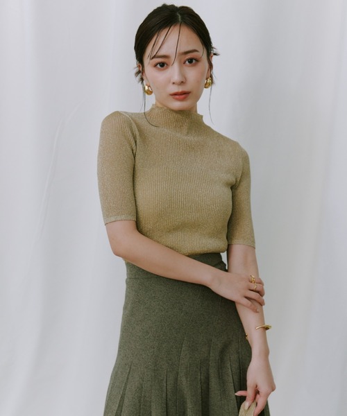 anuans tシャツ シアーラメリブニットトップス レディース