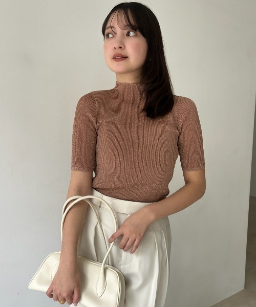 【新品未使用タグ付き】anuans シアーラメリブニットトップス anuans tシャツ シアーラメリブニットトップス レディース