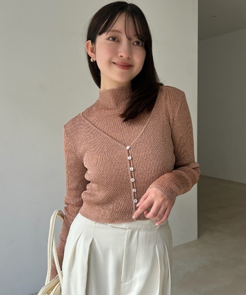 anuans tシャツ シアーラメリブニットトップス レディース