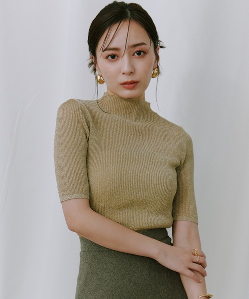 anuans tシャツ シアーラメリブニットトップス レディース