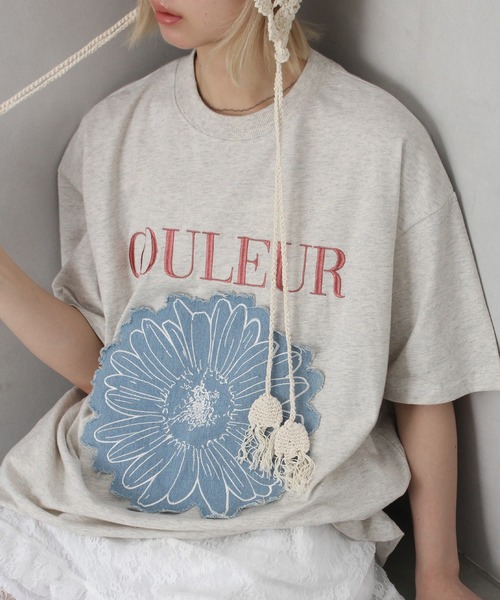 SpRay tシャツ デニムフラワーロゴTシャツ レディース