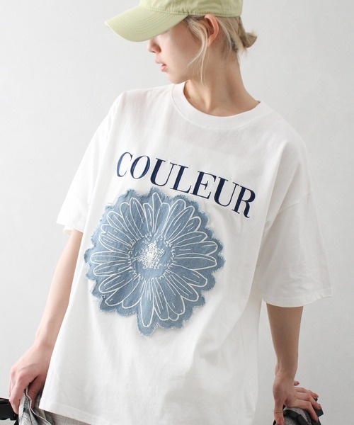 SpRay tシャツ デニムフラワーロゴTシャツ レディース