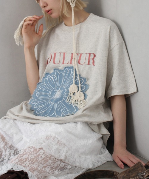 tシャツ 「WEB限定カラー」ラメロゴTシャツ レディース SpRay tシャツ デニムフラワーロゴTシャツ レディース