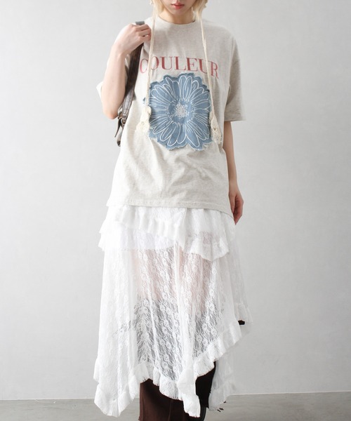 tシャツ 「WEB限定カラー」ラメロゴTシャツ レディース SpRay tシャツ デニムフラワーロゴTシャツ レディース