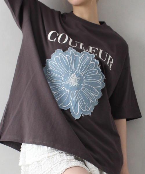 tシャツ 「WEB限定カラー」ラメロゴTシャツ レディース SpRay tシャツ デニムフラワーロゴTシャツ レディース